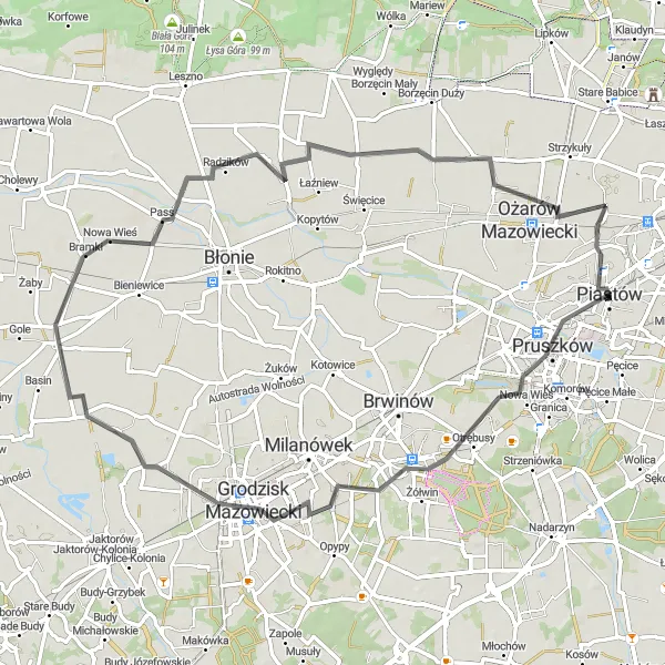 Map miniature of "Piastów Loop" cycling inspiration in Warszawski stołeczny, Poland. Generated by Tarmacs.app cycling route planner
