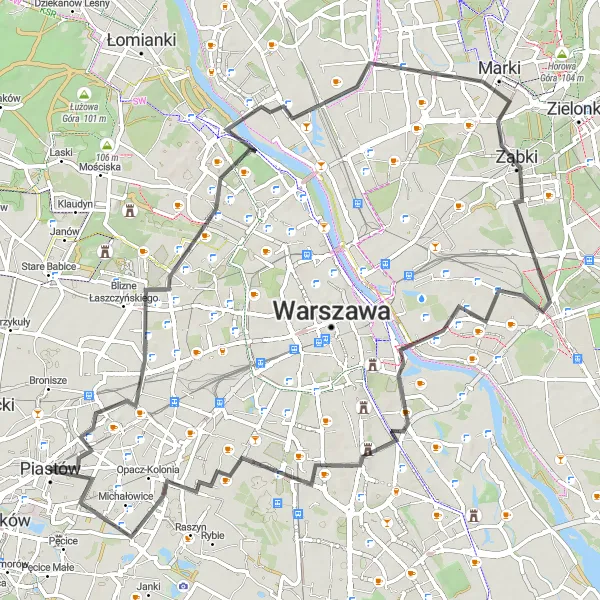 Map miniature of "The Pruszków Adventure" cycling inspiration in Warszawski stołeczny, Poland. Generated by Tarmacs.app cycling route planner