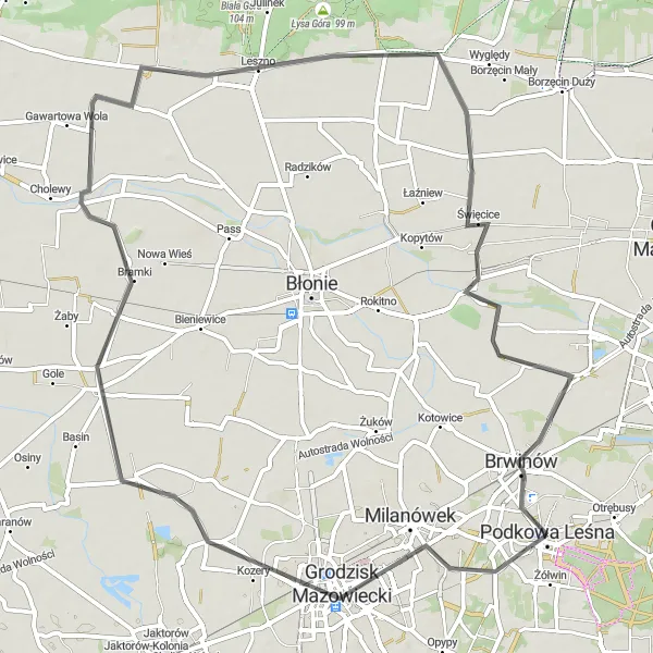 Map miniature of "Hidden Gems of Podkowa Leśna" cycling inspiration in Warszawski stołeczny, Poland. Generated by Tarmacs.app cycling route planner