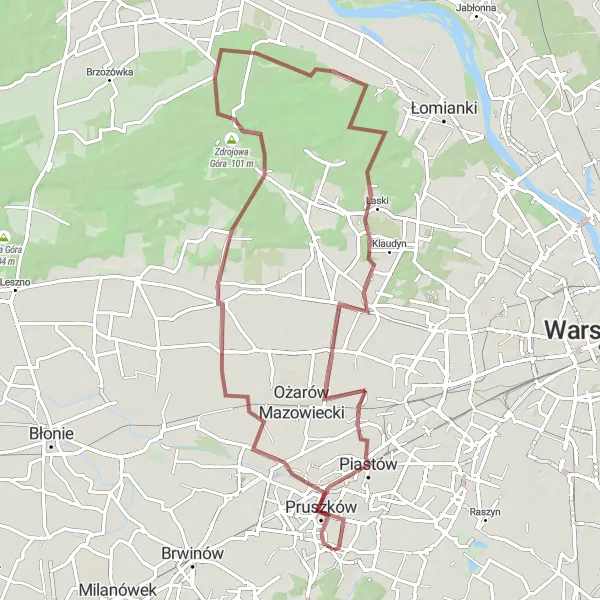 Map miniature of "The Great Western Loop" cycling inspiration in Warszawski stołeczny, Poland. Generated by Tarmacs.app cycling route planner