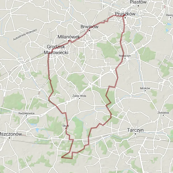 Map miniature of "The Path Less Traveled" cycling inspiration in Warszawski stołeczny, Poland. Generated by Tarmacs.app cycling route planner