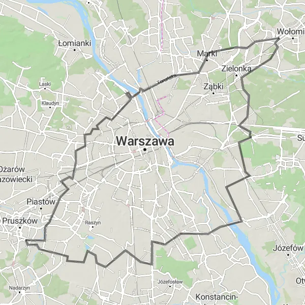 Miniatura mapy "Wyprawa przez Wiejskie Dzielnice i Zabytkowe Miejscowości" - trasy rowerowej w Warszawski stołeczny, Poland. Wygenerowane przez planer tras rowerowych Tarmacs.app
