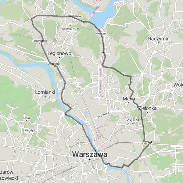 Map miniature of "A Scenic Road Adventure" cycling inspiration in Warszawski stołeczny, Poland. Generated by Tarmacs.app cycling route planner