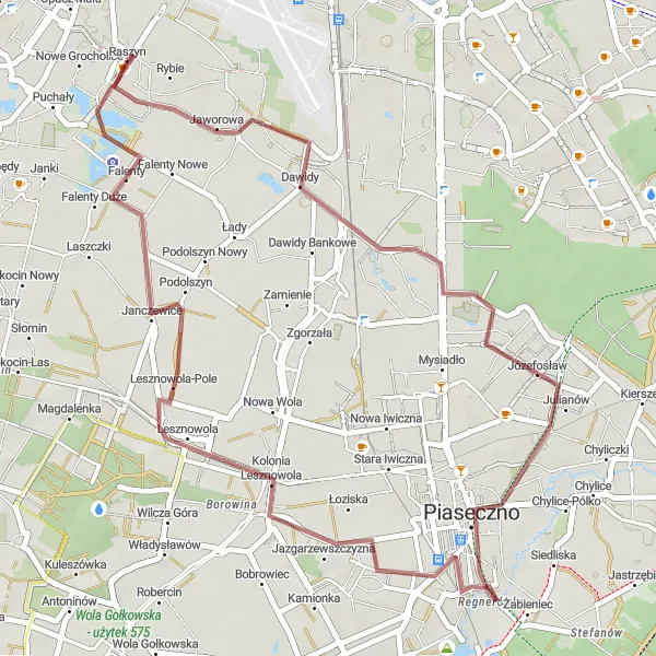 Miniatura mapy "Trasa gravelowa do Raszyna" - trasy rowerowej w Warszawski stołeczny, Poland. Wygenerowane przez planer tras rowerowych Tarmacs.app