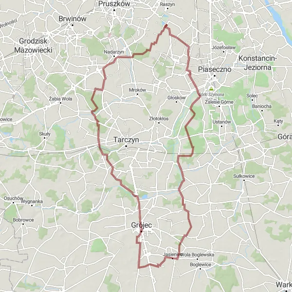 Map miniature of "Adventures in Falenty, Kolonia Lesznowola, Gościeńczyce, Suchodół, and Słomin" cycling inspiration in Warszawski stołeczny, Poland. Generated by Tarmacs.app cycling route planner