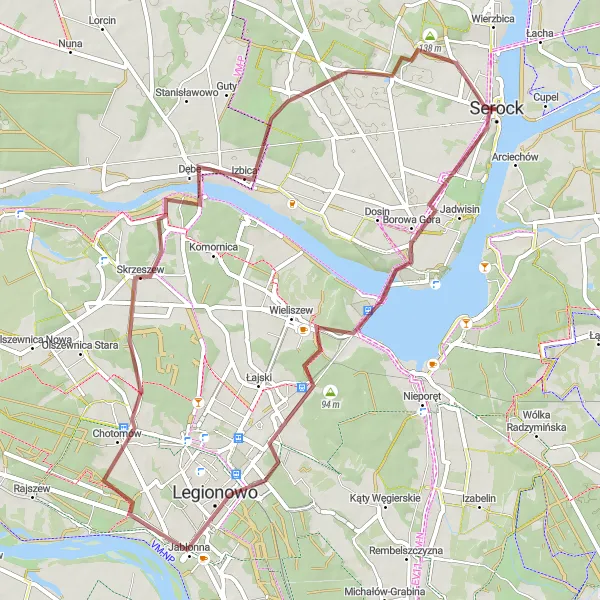 Map miniature of "Zalesie and Legionowo Loop" cycling inspiration in Warszawski stołeczny, Poland. Generated by Tarmacs.app cycling route planner