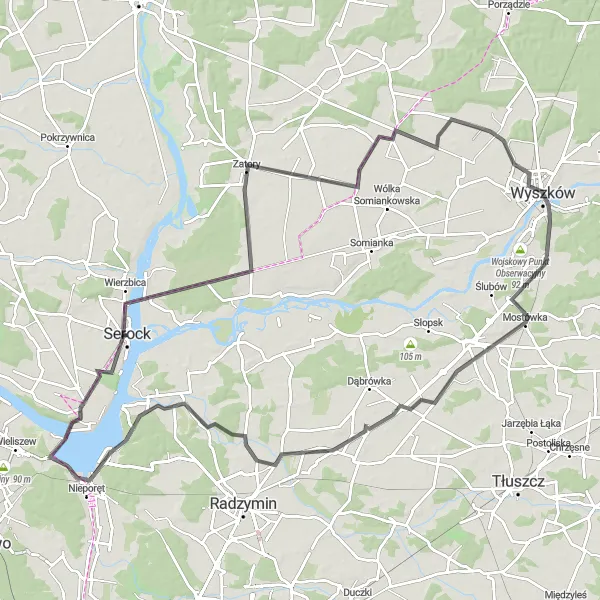 Map miniature of "River Vistula and Historic Villages" cycling inspiration in Warszawski stołeczny, Poland. Generated by Tarmacs.app cycling route planner
