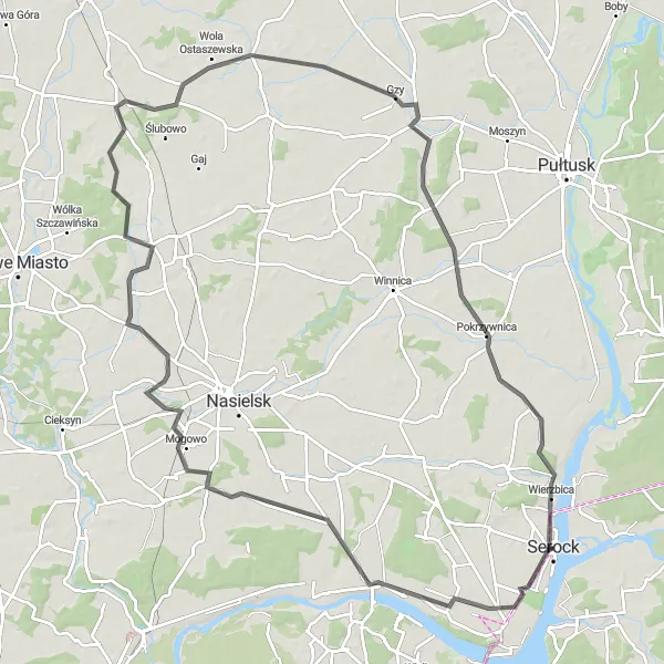 Map miniature of "Countryside Escape" cycling inspiration in Warszawski stołeczny, Poland. Generated by Tarmacs.app cycling route planner