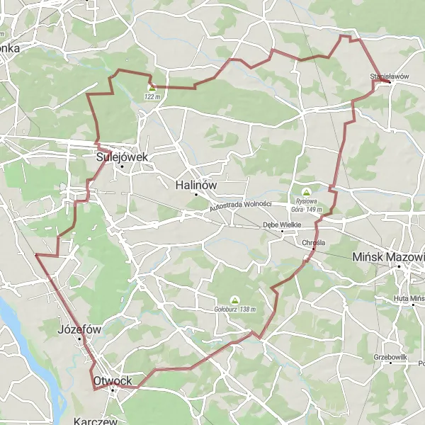 Map miniature of "Tranquility and History in Stanisławów" cycling inspiration in Warszawski stołeczny, Poland. Generated by Tarmacs.app cycling route planner