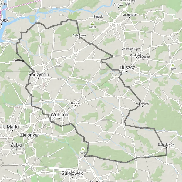 Map miniature of "Countryside Wonders of Nadma" cycling inspiration in Warszawski stołeczny, Poland. Generated by Tarmacs.app cycling route planner