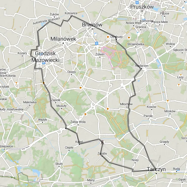 Map miniature of "Żelechów and Beyond" cycling inspiration in Warszawski stołeczny, Poland. Generated by Tarmacs.app cycling route planner