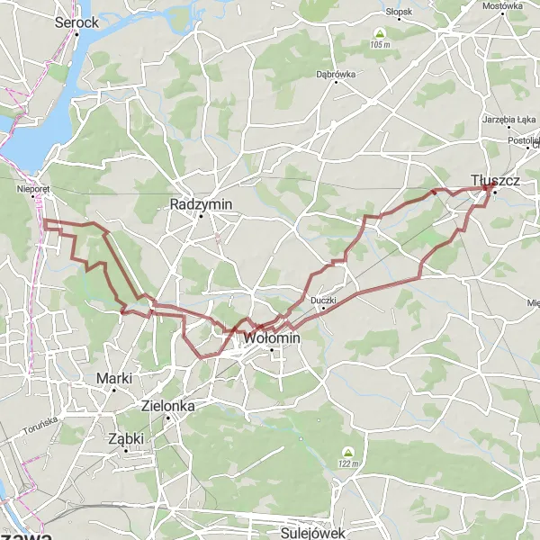 Map miniature of "Scenic Gravel Loop with Challenging Climbs" cycling inspiration in Warszawski stołeczny, Poland. Generated by Tarmacs.app cycling route planner
