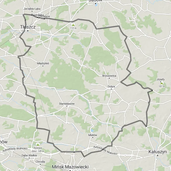 Map miniature of "The Perfect Road Ride" cycling inspiration in Warszawski stołeczny, Poland. Generated by Tarmacs.app cycling route planner