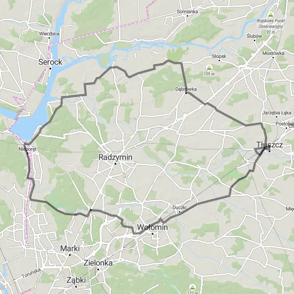 Map miniature of "Roads Less Traveled" cycling inspiration in Warszawski stołeczny, Poland. Generated by Tarmacs.app cycling route planner