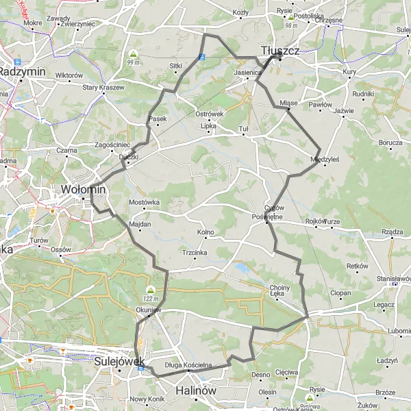Miniatura mapy "Trasa dookoła Tłuszcza" - trasy rowerowej w Warszawski stołeczny, Poland. Wygenerowane przez planer tras rowerowych Tarmacs.app