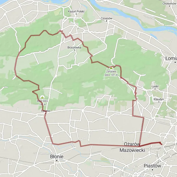 Map miniature of "The Gravel Adventure" cycling inspiration in Warszawski stołeczny, Poland. Generated by Tarmacs.app cycling route planner