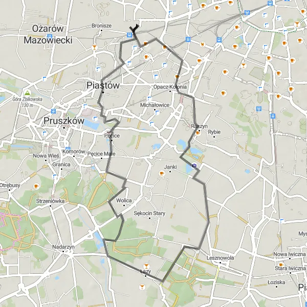 Map miniature of "The Falenty Loop" cycling inspiration in Warszawski stołeczny, Poland. Generated by Tarmacs.app cycling route planner