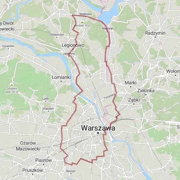 Map miniature of "Wieliszew - Nieporęt Gravel Adventure" cycling inspiration in Warszawski stołeczny, Poland. Generated by Tarmacs.app cycling route planner