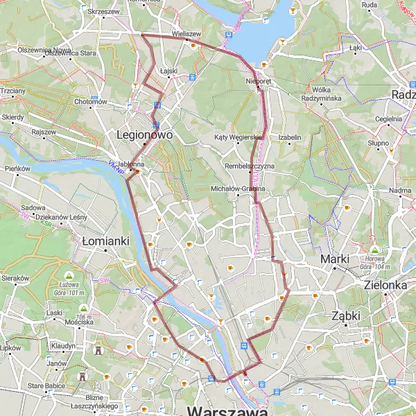 Map miniature of "Praga-Północ - Legionowo Gravel Route" cycling inspiration in Warszawski stołeczny, Poland. Generated by Tarmacs.app cycling route planner