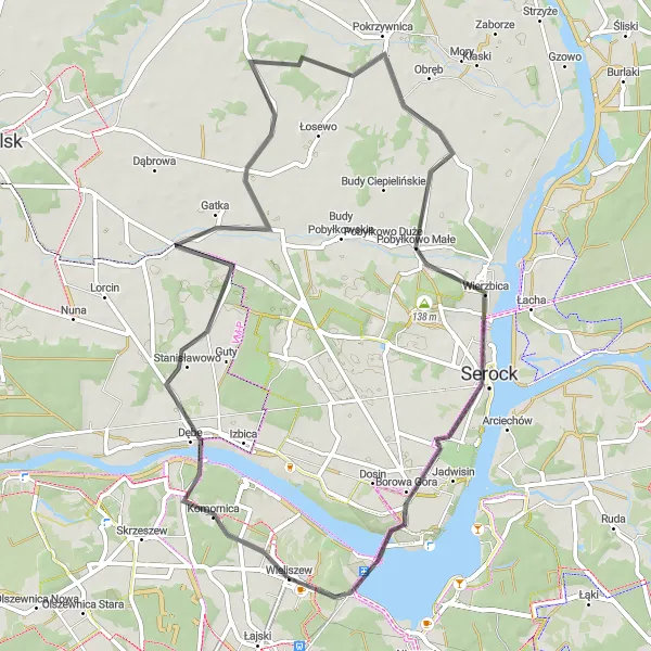 Map miniature of "Błędostowo Round-trip" cycling inspiration in Warszawski stołeczny, Poland. Generated by Tarmacs.app cycling route planner