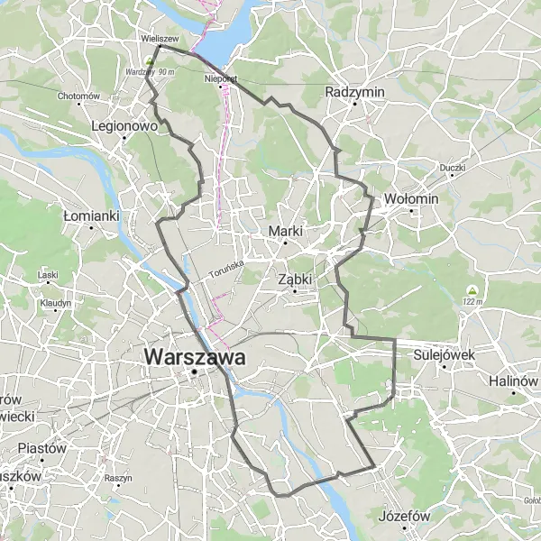 Map miniature of "Warsaw Historic Route" cycling inspiration in Warszawski stołeczny, Poland. Generated by Tarmacs.app cycling route planner