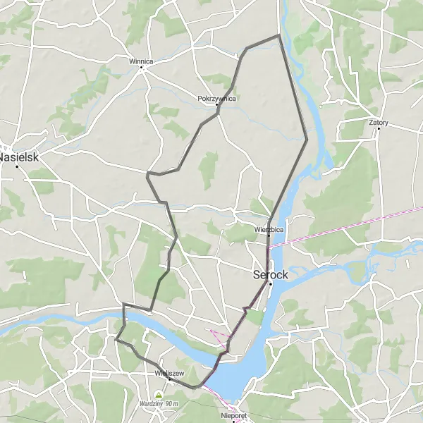 Map miniature of "Błędostowo - Borowa Góra Cycling Route" cycling inspiration in Warszawski stołeczny, Poland. Generated by Tarmacs.app cycling route planner