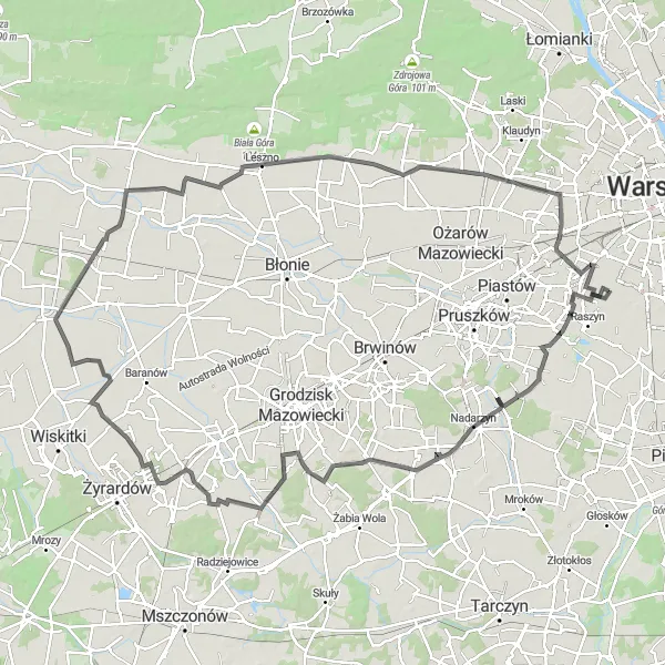 Map miniature of "Wandering through Włochy" cycling inspiration in Warszawski stołeczny, Poland. Generated by Tarmacs.app cycling route planner