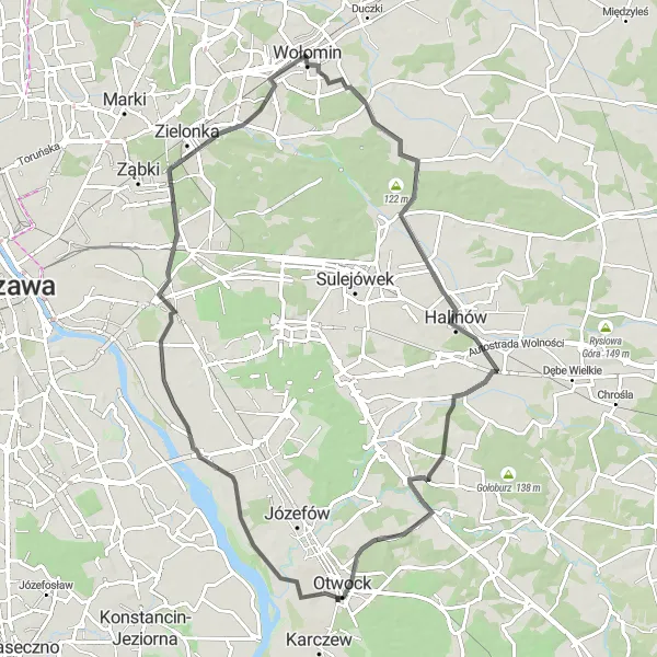 Map miniature of "Duchnów Route" cycling inspiration in Warszawski stołeczny, Poland. Generated by Tarmacs.app cycling route planner