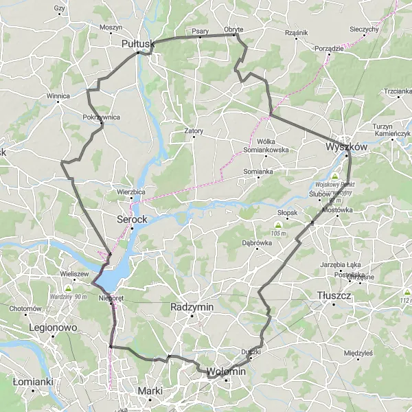 Miniatura mapy "Trasa z Wołomina przez Wyszków" - trasy rowerowej w Warszawski stołeczny, Poland. Wygenerowane przez planer tras rowerowych Tarmacs.app