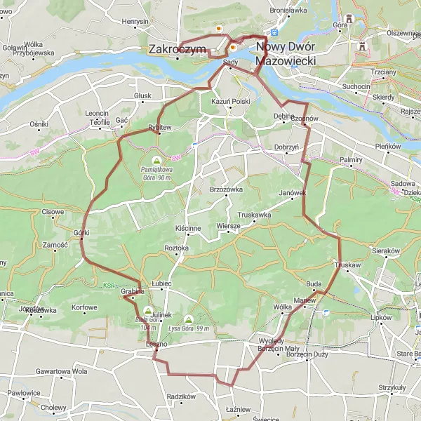 Map miniature of "Exploring the Enchanting Woodlands and Historic Sights" cycling inspiration in Warszawski stołeczny, Poland. Generated by Tarmacs.app cycling route planner