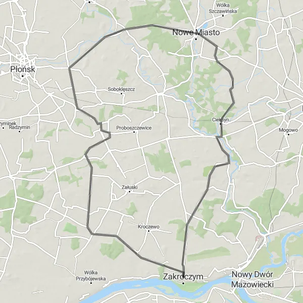 Map miniature of "The Zakroczym Loop" cycling inspiration in Warszawski stołeczny, Poland. Generated by Tarmacs.app cycling route planner