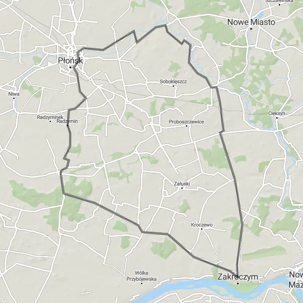 Map miniature of "The Płońsk Expedition" cycling inspiration in Warszawski stołeczny, Poland. Generated by Tarmacs.app cycling route planner