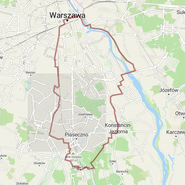 Map miniature of "The Scenic Cycling Journey" cycling inspiration in Warszawski stołeczny, Poland. Generated by Tarmacs.app cycling route planner