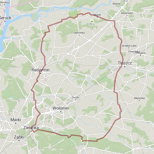 Map miniature of "Nadma to Zielonka Adventure" cycling inspiration in Warszawski stołeczny, Poland. Generated by Tarmacs.app cycling route planner