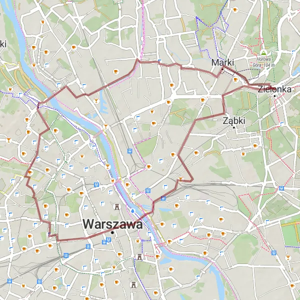 Map miniature of "Gravel adventure to Zielonka" cycling inspiration in Warszawski stołeczny, Poland. Generated by Tarmacs.app cycling route planner