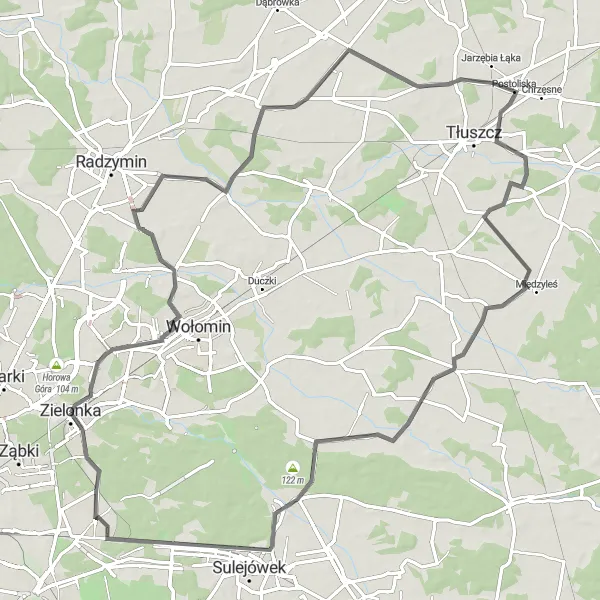 Map miniature of "Dybów-Kolonia to Zielonka Loop" cycling inspiration in Warszawski stołeczny, Poland. Generated by Tarmacs.app cycling route planner