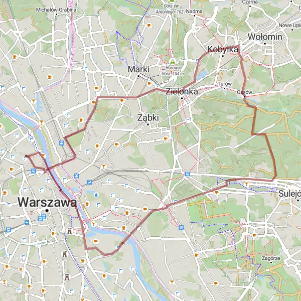 Map miniature of "Gravel Expanse" cycling inspiration in Warszawski stołeczny, Poland. Generated by Tarmacs.app cycling route planner