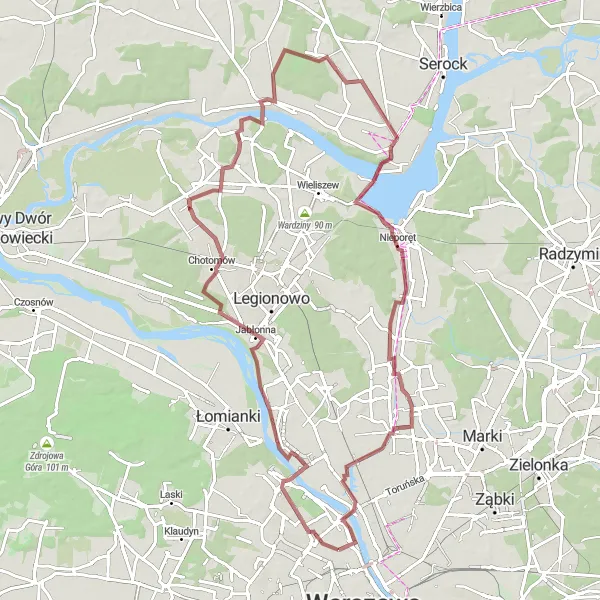 Map miniature of "Wisła Adventure" cycling inspiration in Warszawski stołeczny, Poland. Generated by Tarmacs.app cycling route planner