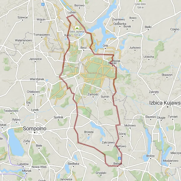 Miniatura mapy "Przez Górę Jaźwica do Bogusławic" - trasy rowerowej w Wielkopolskie, Poland. Wygenerowane przez planer tras rowerowych Tarmacs.app