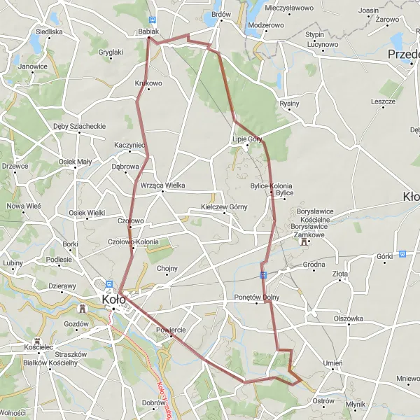 Miniatura mapy "Przejażdżka do Koła" - trasy rowerowej w Wielkopolskie, Poland. Wygenerowane przez planer tras rowerowych Tarmacs.app