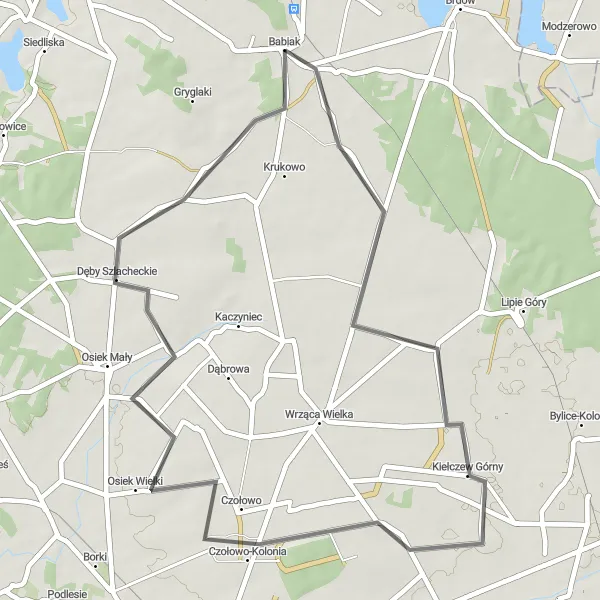 Miniatura mapy "Trasa do Kiełczewa" - trasy rowerowej w Wielkopolskie, Poland. Wygenerowane przez planer tras rowerowych Tarmacs.app