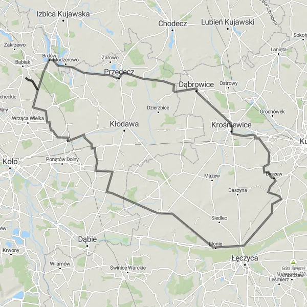 Miniatura mapy "Trasa przez Brdów, Przedecz i Kiejsze" - trasy rowerowej w Wielkopolskie, Poland. Wygenerowane przez planer tras rowerowych Tarmacs.app