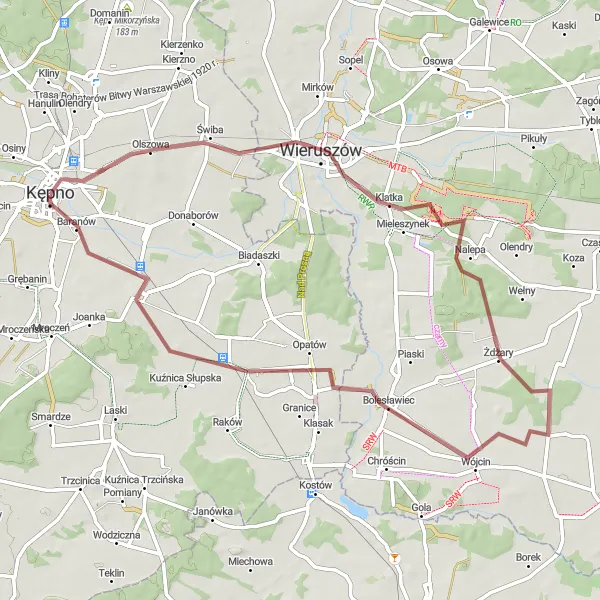 Miniatura mapy "Trasa Gravelowa Kępno - Słupia pod Kępnem" - trasy rowerowej w Wielkopolskie, Poland. Wygenerowane przez planer tras rowerowych Tarmacs.app