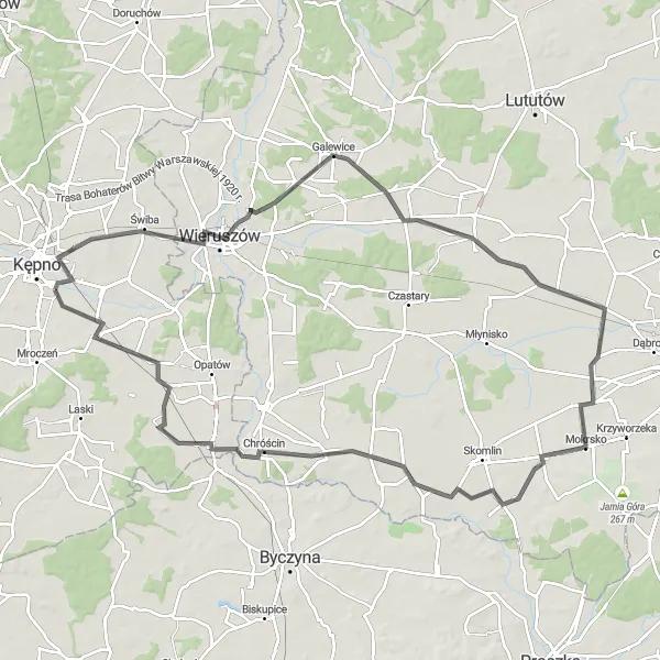 Miniatura mapy "Przełomowy gravelowy rajd" - trasy rowerowej w Wielkopolskie, Poland. Wygenerowane przez planer tras rowerowych Tarmacs.app