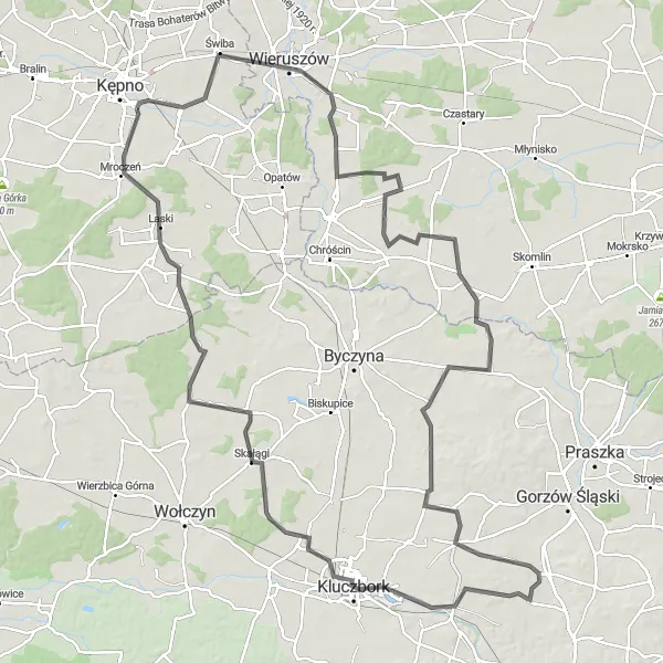 Map miniature of "The Road to Maciejów" cycling inspiration in Wielkopolskie, Poland. Generated by Tarmacs.app cycling route planner