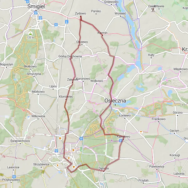 Miniatura mapy "Trasy na rowerze szosowym i szutrowym wokół Bojanowa Starego" - trasy rowerowej w Wielkopolskie, Poland. Wygenerowane przez planer tras rowerowych Tarmacs.app