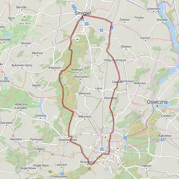 Miniatura mapy "Trasa rowerowa szutrowa przez malownicze tereny" - trasy rowerowej w Wielkopolskie, Poland. Wygenerowane przez planer tras rowerowych Tarmacs.app