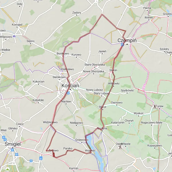 Miniatura mapy "Trasa szutrowa przez Jarogniewice" - trasy rowerowej w Wielkopolskie, Poland. Wygenerowane przez planer tras rowerowych Tarmacs.app
