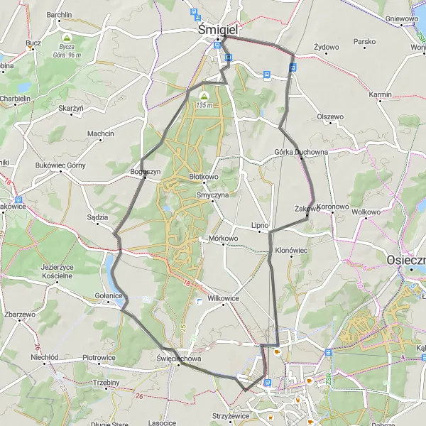 Miniatura mapy "Trasa przez Górkę Duchowną" - trasy rowerowej w Wielkopolskie, Poland. Wygenerowane przez planer tras rowerowych Tarmacs.app