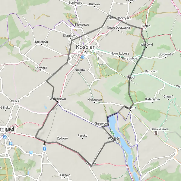 Miniatura mapy "Trasa przez Stare Oborzyska" - trasy rowerowej w Wielkopolskie, Poland. Wygenerowane przez planer tras rowerowych Tarmacs.app